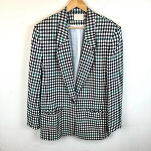 Pendleton VTG Green and Purple Gingham Virgin Wool Blazer Jacket Women’s 14T‎
